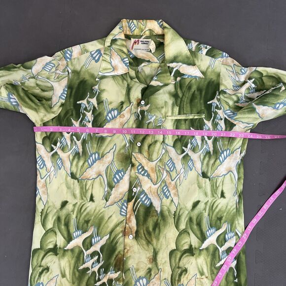 Malihini Hawaii Designer's Collectors Men's Green With Bird Print Hawaiian Shirt - Picture 8 of 9